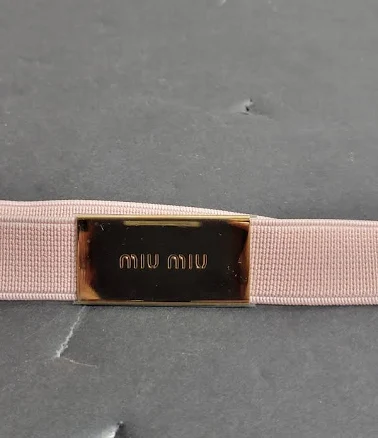 Miu Miu Elastic Band Pink w Gold Logo Plate Authentic Replacement Accessory