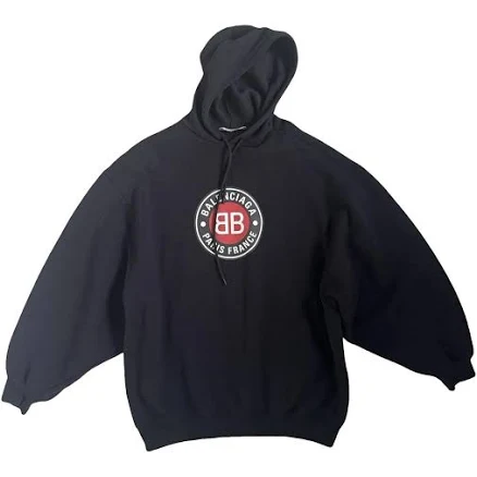 Balenciaga Black Cotton Oversized Logo Hoodie Size XS