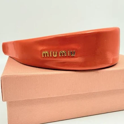 Miu Miu Patent Leather Headband In Fuchsia Pink With Gold-tone Logo