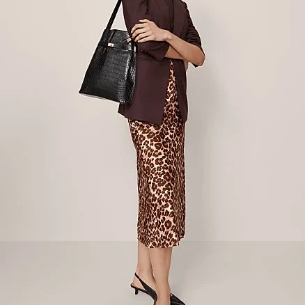 Ann Taylor Women's Animal Print Satin Bias Slip Skirt