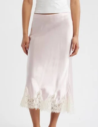 Reformation Women's Carolina Lace Trim Silk Midi Skirt