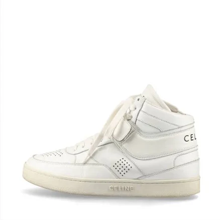 Celine CT-03 Hedi Period Leather High-top Sneakers 38 Ladies' White RM0621 Logo velcro strap Rubbish and dirt on insoles There is a crack in the upper
