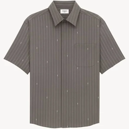 Saint Laurent Men's Cassandre Stripe Silk Crepe de Chine Shirt