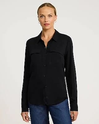 Express Women's Twill Double Flap Pocket Rolled Sleeve Utility Shirt