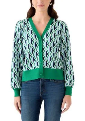 Crown & Ivy Women's Cropped Intarsia Knit Cardigan