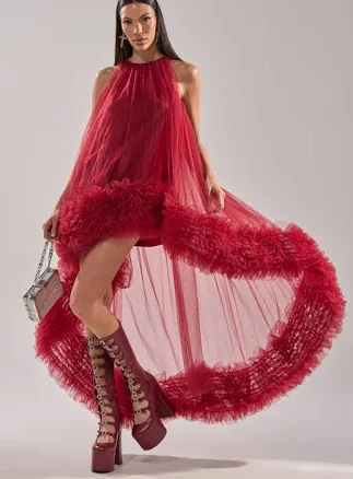 AKIRA Ari Tulle Ruffle High Low Mini Dress