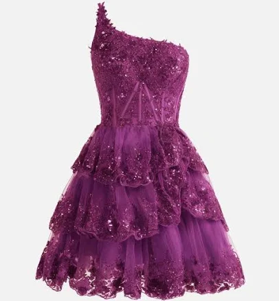 Cocomelody A-Line Tiered Lace Prom Dress