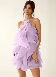 Oliamagn Lilac Ruffles Tulle Mini Dress