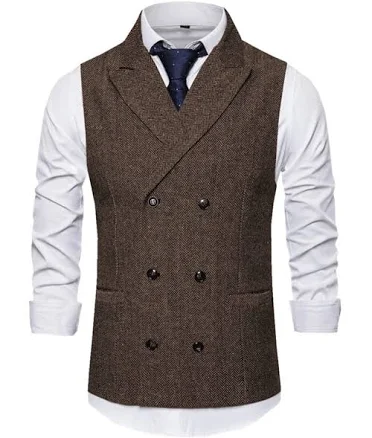 Aesido Men's Double Breasted Peak Lapel Waistcoat