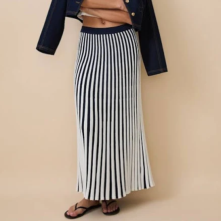 Stripe Pleated Cotton Skirt