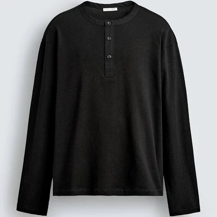 Zara Men's Ribbed Henley T-Shirt