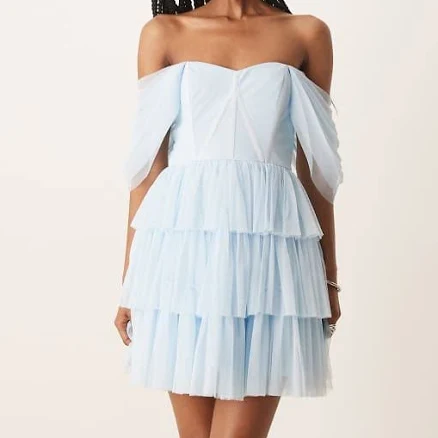 Off Shoulder Lace & Beads Corset Tulle Mini Dress