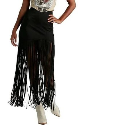 umfun Women's Fringe High Waist Bodycon Maxi Skirt