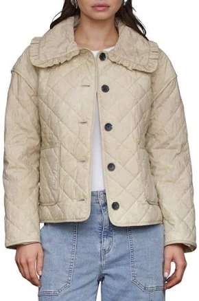 Avec Les Filles Women's Ruffle Collar Quilted Jacket