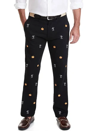 Castaway Men's Skeleton & Jack O'Lantern Embroidery Stretch Twill Pants