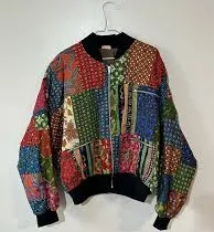 Vintage Mango Patchwork Bomber Jacket SZ Large Funky Fun Unique Quilt Coat
