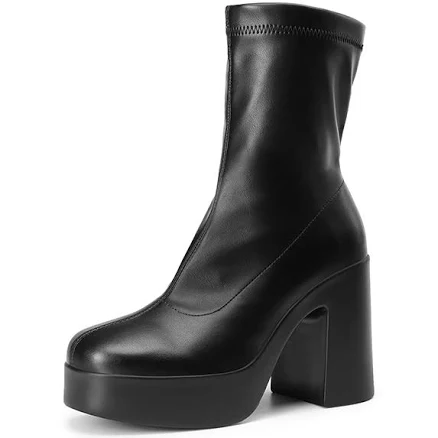 DREAM PAIRS Stella Square Toe Platform Chunky Ankle Boots