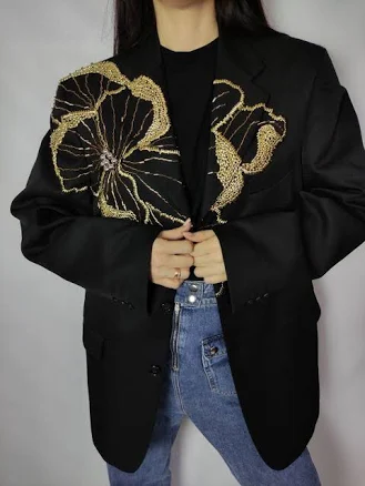 Upcycled Vintage Beaded Floral Embroidered Blazer