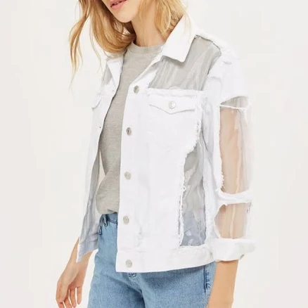 Topshop Women's Organza Ripped Denim Jacket