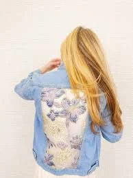 Eden Organza Brocade Denim Jacket - Blue / M