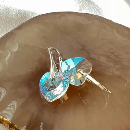 Blue Crystal Blue Heart Dangle Earrings