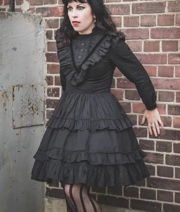 Victorian Mourning Dress with Velvet Trim