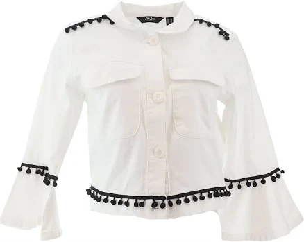 Du Jour Cropped Twill Jacket Pom Pom Trim White S (30)