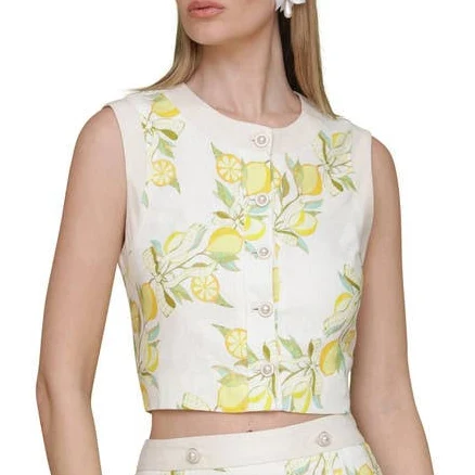 AVEC LES FILLES Women's Sleeveless Linen Blend Crop Vest