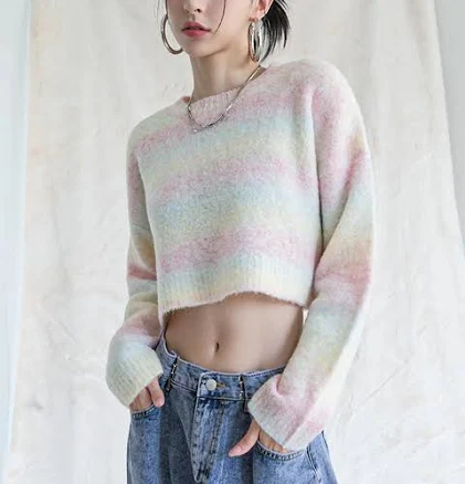 W Concept Crop Knit Wool Sweater