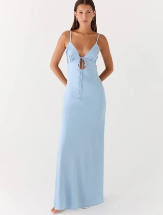 Flora Satin Maxi Dress - Ice Blue Ice Blue / US 14