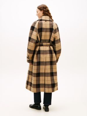 Wool Check Belted Coat