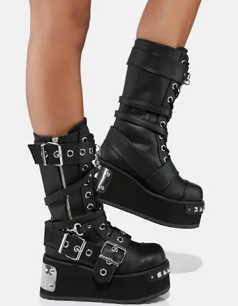 Trashville-250 Unisex Platform Mid-Calf Boots BLACK / M5/W7