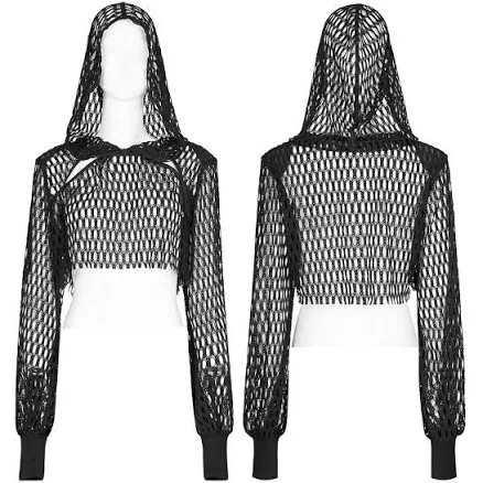 Sheer Mesh Crop Top Hoodie