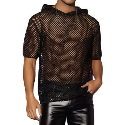Inspire CHIC Men's Sheer Mesh Short Sleeve Hoodie