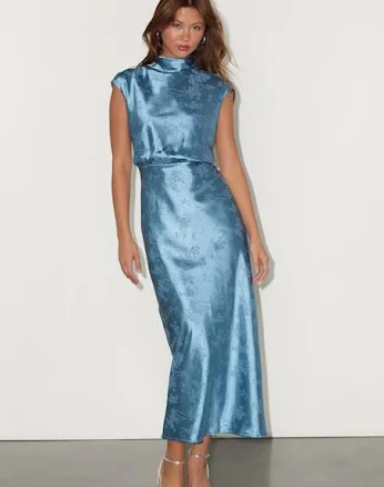 Lulus Satin Jacquard Cutout Midi Dress