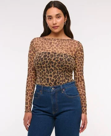 Abercrombie & Fitch Women's Long-Sleeve Mesh Bodysuit