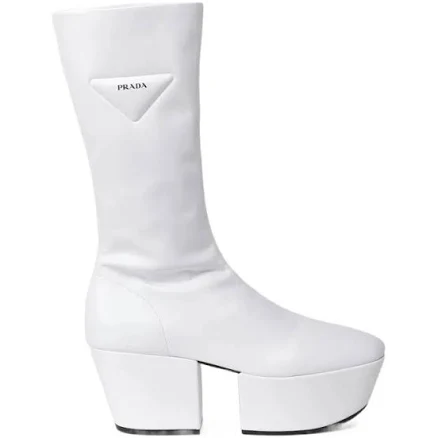Triangle Logo Platform Sole Boots In Bianco
