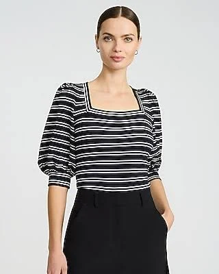 Express Women's Jacquard Square Neck Puff Sleeve T-Shirt