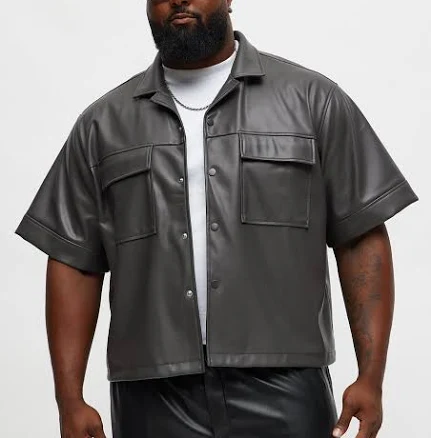 Fashion Nova Men's High Stepper Faux Leather Button Up Shirt