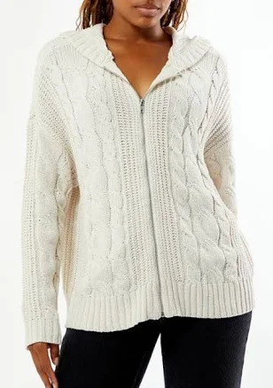 PacSun Women's Dylan Cable Knit Zip-Up Hooded Sweater