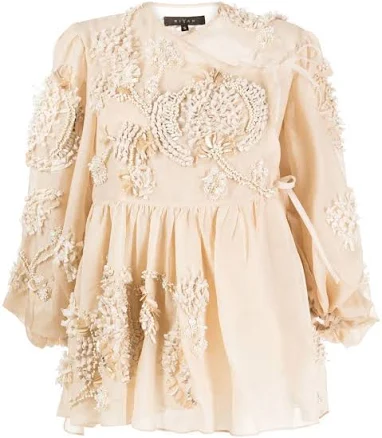 Biyan Floral-embroidered Silk Blouse