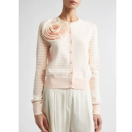 Lela Rose Rose Appliqué Stripe Cardigan