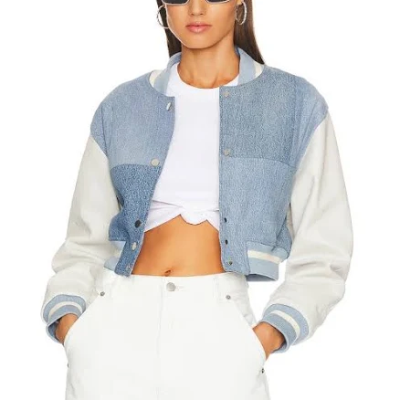 Eb Denim Cropped Varsity Jacket