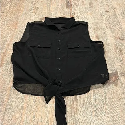 Covet Sleeveless Tie Front Button Down Shirt