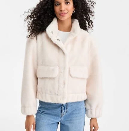 On 34th Women's Woven Faux-Fur Bomber Jacket