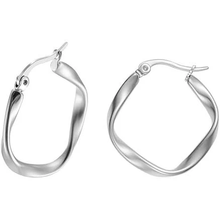 Stately Steel Twist Hoop Earrings