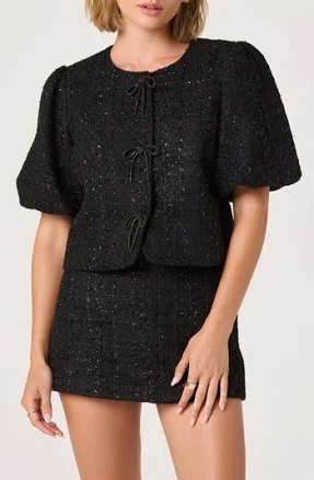 Astr The Label Women's Puff Sleeve Tweed Jacket