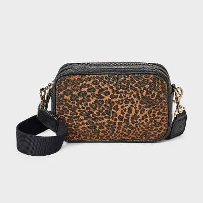 Universal Thread Double Zip Camera Leopard Print Crossbody Bag