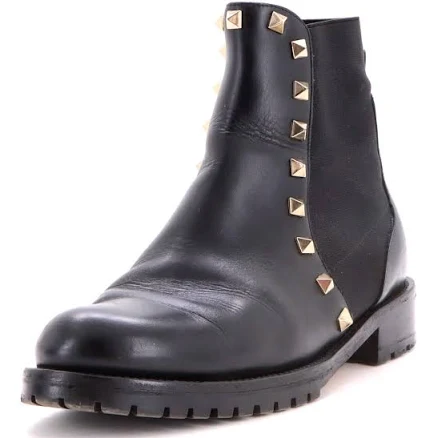 VALENTINO GARAVANI Women's Rockstud Beatle Chelsea Boots Leather Black
