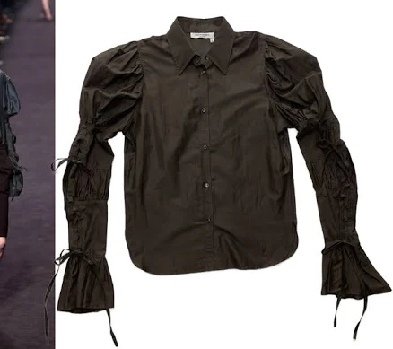 Ysl Saint Laurent Rive Gauche Fall 2002 Brown Lace Up Sleeve Blouse